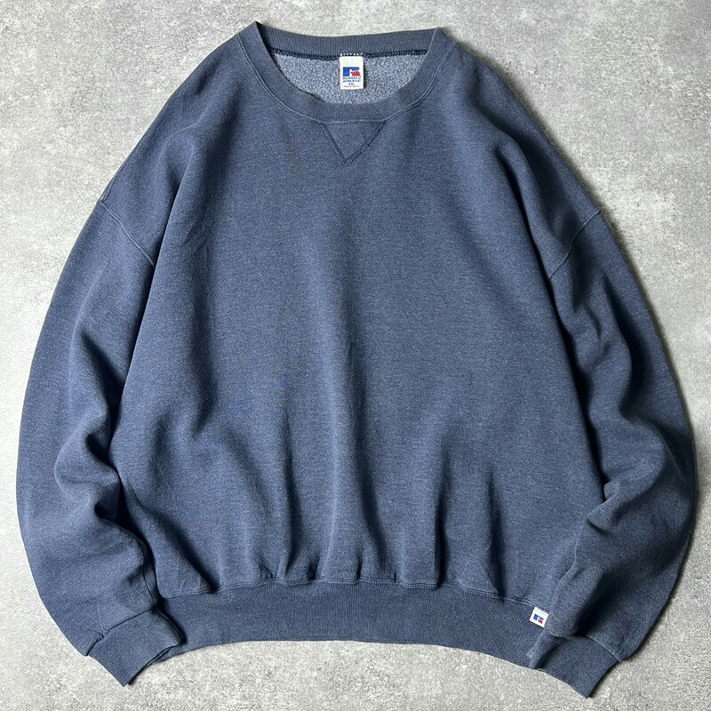 90s RUSSELL 無地 前V スウェット トレーナー XXL / 90年代 オールド ラッセル 裏起毛 ネイビー スエット 【中古】 古着 アメリカ古着 USED ユーズド 中古 VINTAGE US古着 アメカジ