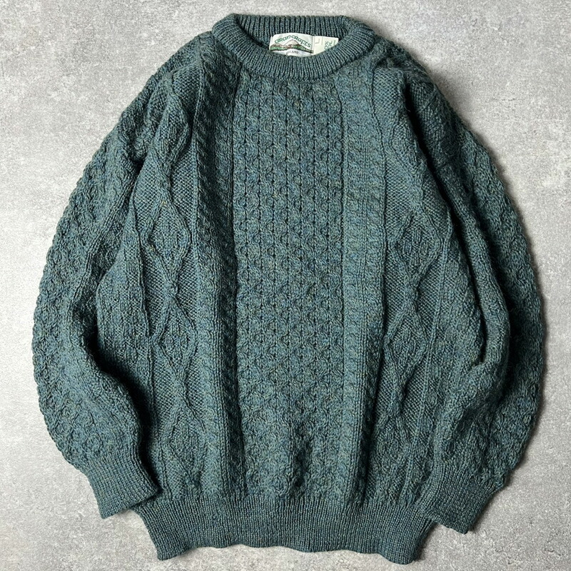 アイルランド製 aran crafts ウール フィッシャーマン ニット セーター L / アランクラフト アラン グリーン 無地 【中古】 古着 アメリカ古着 USED ユーズド 中古 VINTAGE US古着 アメカジ