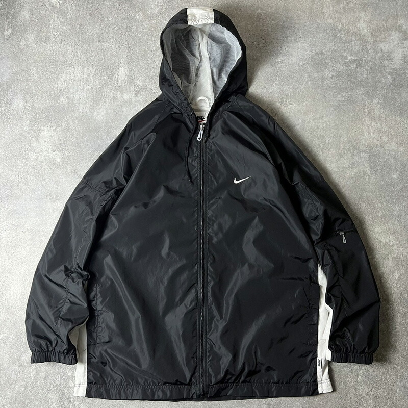 NIKE古着ナイロンジャケット刺繍口ゴフルジップグレーブラックR606 楽天市場】90s NIKE 初期 銀タグ フルジップ ナイロン