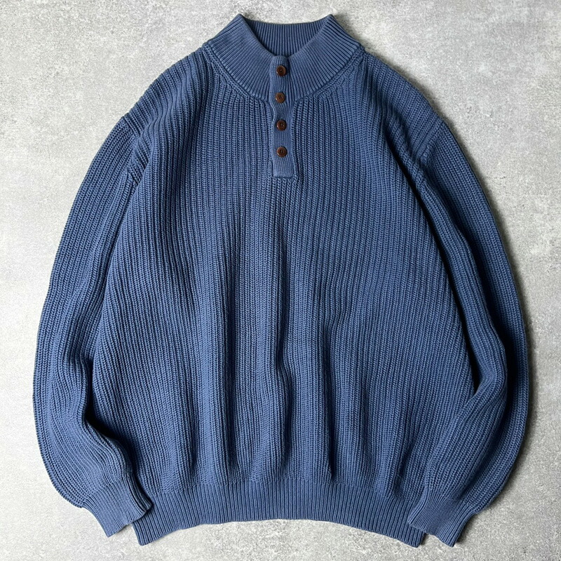 希少 usa製 80s 90s llbean コットンニットセーター M青 L.L.Bean エルエルビーン コットンニットセーター メンズXL