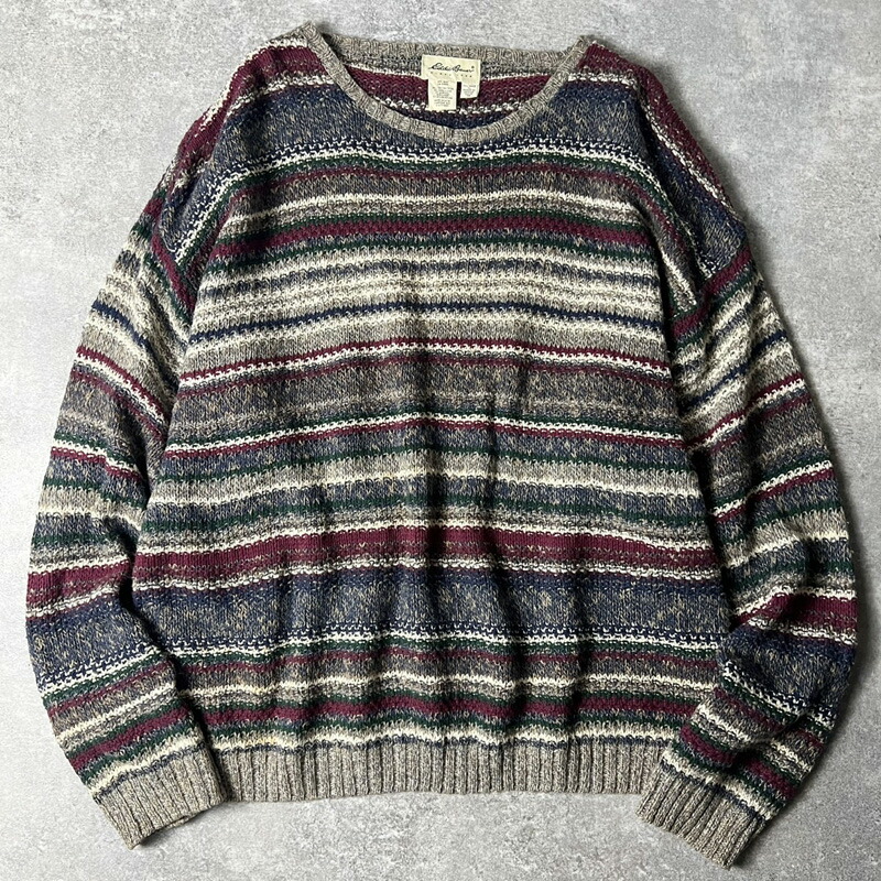 楽天市場】90s 白タグ Eddie Bauer マルチ ボーダー コットン ニット