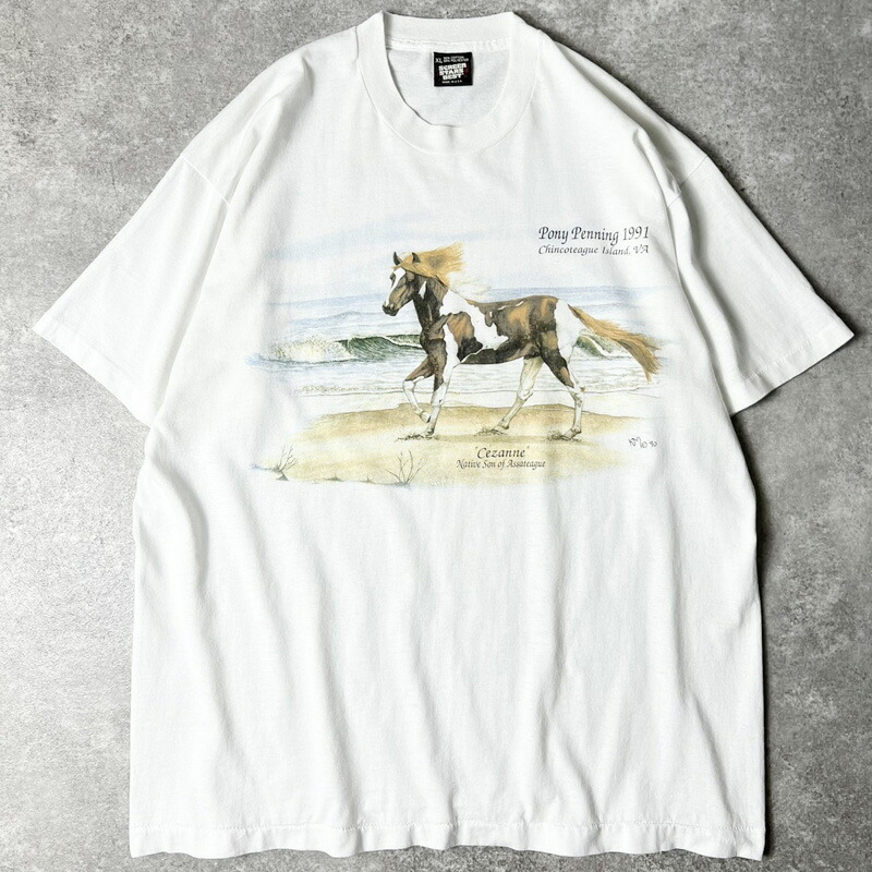 90s USA製 1991 ポニー イラスト プリント 半袖 Tシャツ XL / 90年代 アメリカ製 オールド シングル アニマル 馬 アート 【中古】 古着 アメリカ古着 USED ユーズド 中古 VINTAGE US古着 アメカジ