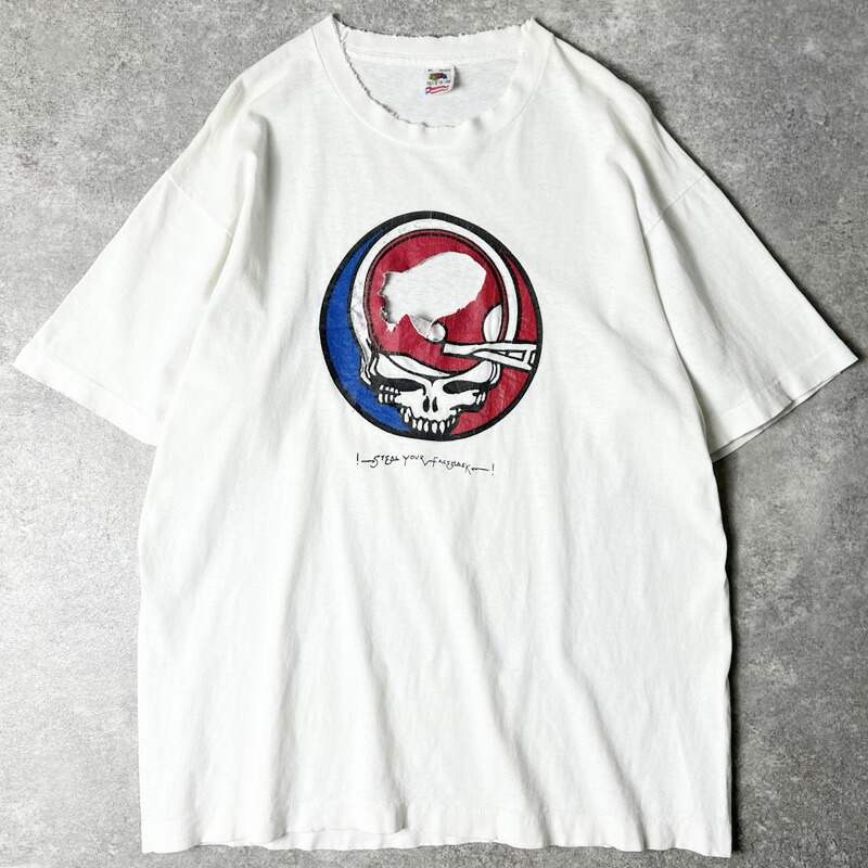 雰囲気系 90s USA製 Grateful Dead スカル プリント 半袖 Tシャツ XL / 90年代 バンド バンT グレイトフルデッド Steal Your Face シングル 【中古】 古着 アメリカ古着 USED ユーズド 中古 VINTAGE US古着 アメカジ