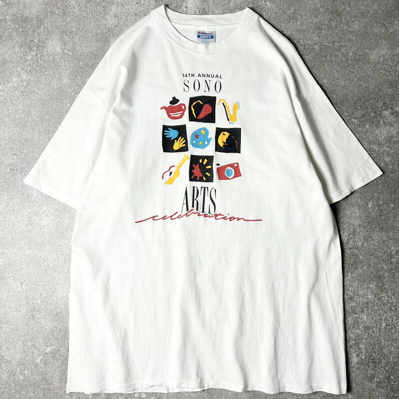 90s USA製 アート プリント 半袖 Tシャツ XXL / 90年代 アメリカ製 オールド シングル ステッチ ホワイト 白 【中古】 古着 アメリカ古着 USED ユーズド 中古 VINTAGE US古着 アメカジ