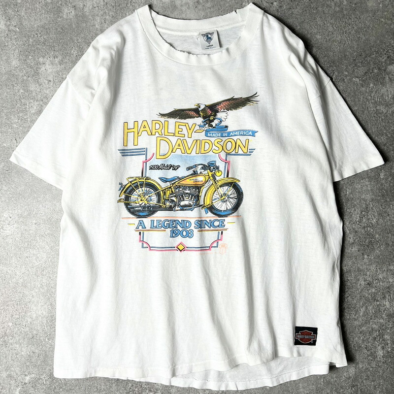 雰囲気系 90s USA製 HARLEY DAVIDSON オフィシャル 両面 イーグル プリント 半袖 Tシャツ L / 90年代 シングル ハーレー ダビッドソン 【中古】 古着 アメリカ古着 USED ユーズド 中古 VINTAGE US古着 アメカジ