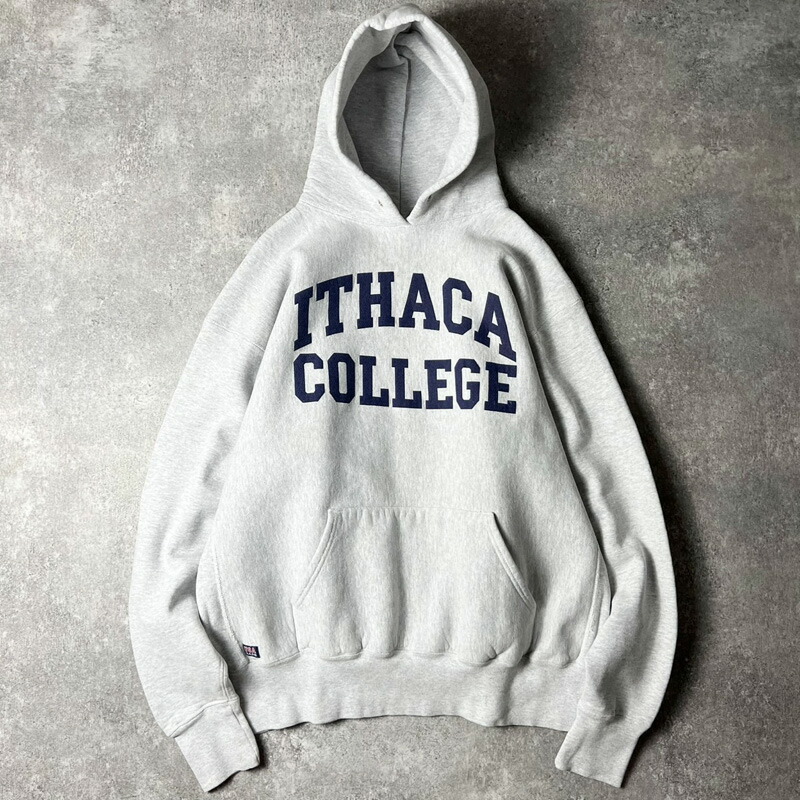 90s USA製 Cotton Exchange 2段 カレッジ プリント RWタイプ スウェット フード パーカー XXL / 90年代 アメリカ製 リバース トレーナー 【中古】 古着 アメリカ古着 USED ユーズド 中古 VINTAGE US古着 アメカジ