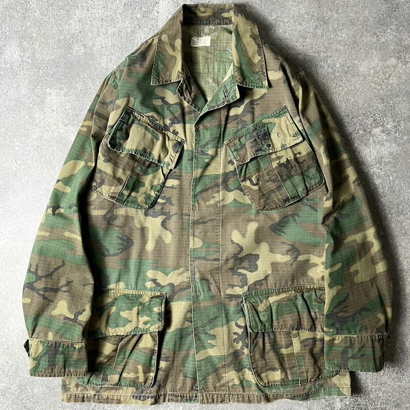 70s US ARMY 米軍実物 4th ERDL グリーンリーフ カモ ジャングルファティーグ ジャケット S-R / 70年代 ビンテージ ミリタリー USMC ステンシル 【中古】 古着 アメリカ古着 USED ユーズド 中古 VINTAGE US古着 アメカジ