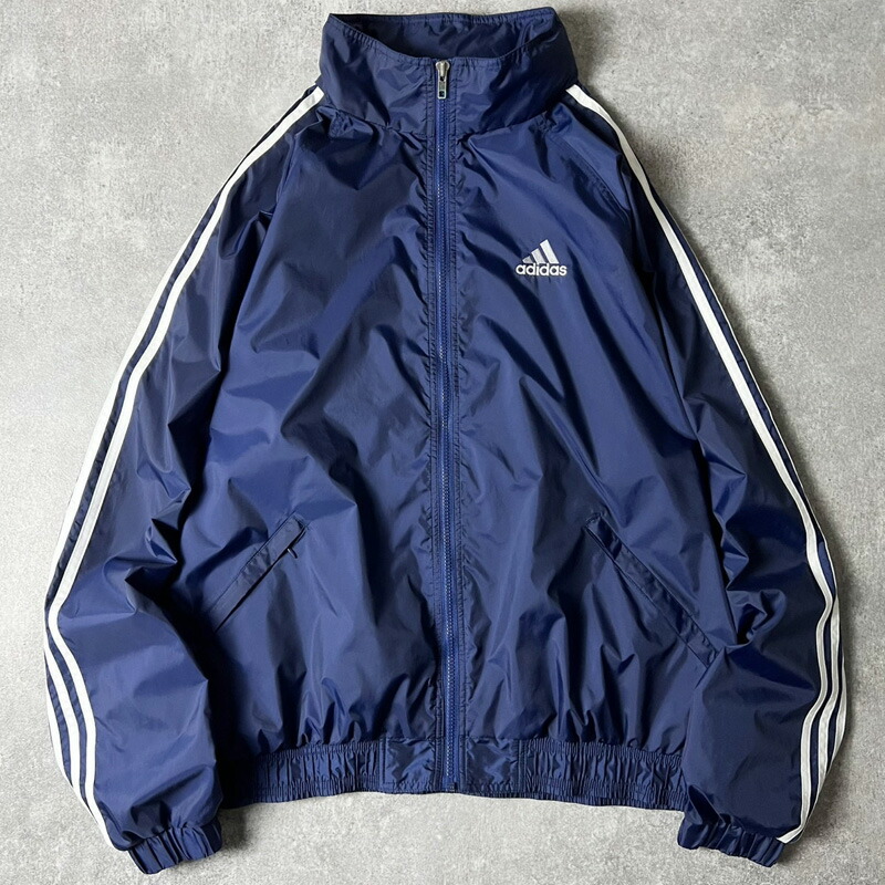 90s adidas ナイロンアノラックパーカー バックロゴ ハーフジップ、 90's adidas アノラックパーカー ナイロン ハーフジップ ブルー O