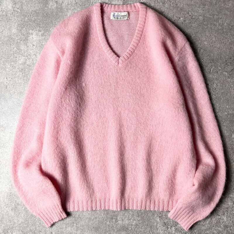 60s Pandora Shagora 無地 Vのど首 25% モヘヤ 羊毛 編み物 プルオーバー / 60年月日 ビンテージ さくら色 モヘア 【中古】 古着 亜米利加古着 USED ユーズド 中古 VINTAGE US古着 アメカジ