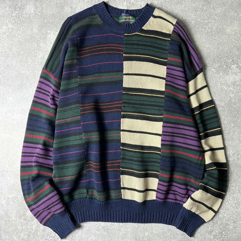 90s COLOURS ALEXANDER by JULIAN クレイジー 間借り人 綿織物 編み物 プルオーバー XL / 90年月日 年寄りの マルチ色つや 【中古】 古着 亜米利加古着 USED ユーズド 中古 VINTAGE US古着 アメカジ
