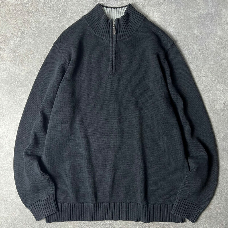 LLBean ハーフジップ ティーシャツ ハイネック 綿織物 編み物 プルオーバー L / LL食用豆 エルエルビーン 黒いこと 黒 無地 【中古】 古着 亜米利加古着 USED ユーズド 中古 VINTAGE US古着 アメカジ