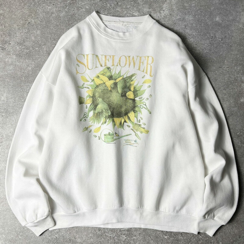 【希少】ヴィンテージ刺繍スウェット ひまわり トレーナー 立体感 おしゃれ 11⁄8 最大半額SALE×ポイント5倍!! 90s USA製 オールド