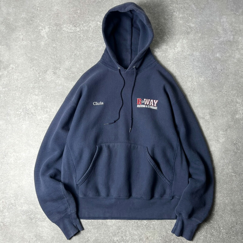 90s Lee 企業 ロゴ 刺繍 RWタイプ スウェット フード パーカー XL / 90年代 オールド 企業物 リバース ネイビー ナス紺 【中古】 古着 アメリカ古着 USED ユーズド 中古 VINTAGE US古着 アメカジ|US古着 RUMRAGE 店
