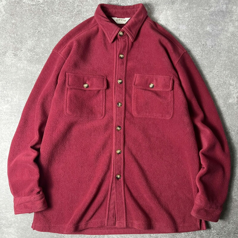 90s ORVIS 無地 本革 レザー エルボーパッチ フリース シャツ M / 90年代 オールド エンジ オービス フリースシャツ 【中古】 古着 アメリカ古着 USED ユーズド 中古 VINTAGE US古着 アメカジ