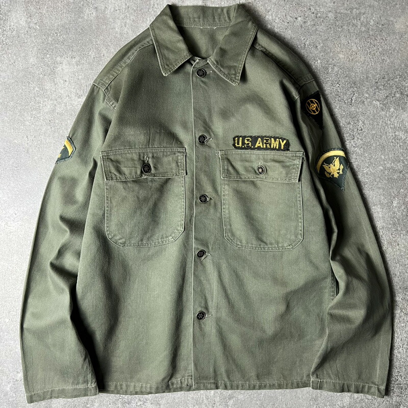 50s 60s 民間 US ARMY 13スター コットン サテン ユーティリティ シャツ / 50年代 60年代 ビンテージ ミリタリー ジャケット 【中古】 古着 アメリカ古着 USED ユーズド 中古 VINTAGE US古着 アメカジ