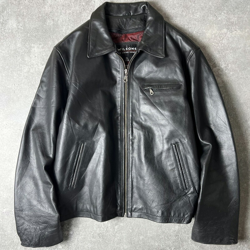 ウィルソンズレザー　レザーコート　ラムレザー　羊革　ベルト　ライナー付　黒　M 楽天市場】90s WILSONS LEATHER レザー ジャケット 黒 M シンサレート