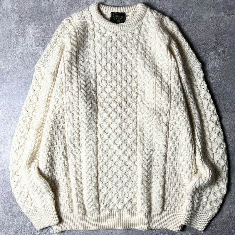 アイルランド製 Carraig Donn メリノ ウール フィッシャーマン ニット セーター XL / アラン ナチュラル 生成り 無地 アランセーター 【中古】 古着 アメリカ古着 USED ユーズド 中古 VINTAGE US古着 アメカジ|US古着 RUMRAGE 店