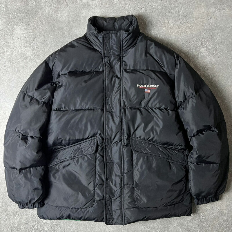 90s POLO SPORT RALPH LAUREN 星条旗 ロゴタイプ 刺しゅう ナイロン 落ちこむ 上衣 S / 90年月日 年寄りの ポロ ラルフローレン ポロスポ 黒いこと 黒 【中古】 古着 亜米利加古着 USED ユーズド 中古 VINTAGE US古着 アメカジ
