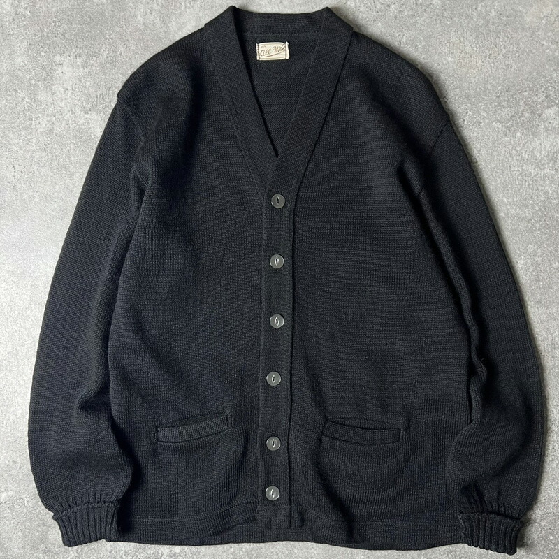 50s Unknown 無地 羊毛 編み物 レタード ジレー / 50年月日 ビンテージ 黒いこと 黒 アワード スウェーター 衣嚢付き添い人 【中古】 古着 亜米利加古着 USED ユーズド 中古 VINTAGE US古着 アメカジ