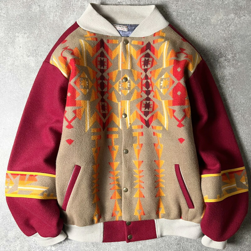 80s HANDCRAFTED by Pinnecoose チーフジョセフ 総柄 ウール ジャケット / 80年代 ビンテージ ネイティブ ナバホ ラグ ブランケット サテン ライナー 【中古】 古着 アメリカ古着 USED ユーズド 中古 VINTAGE US古着 アメカジ