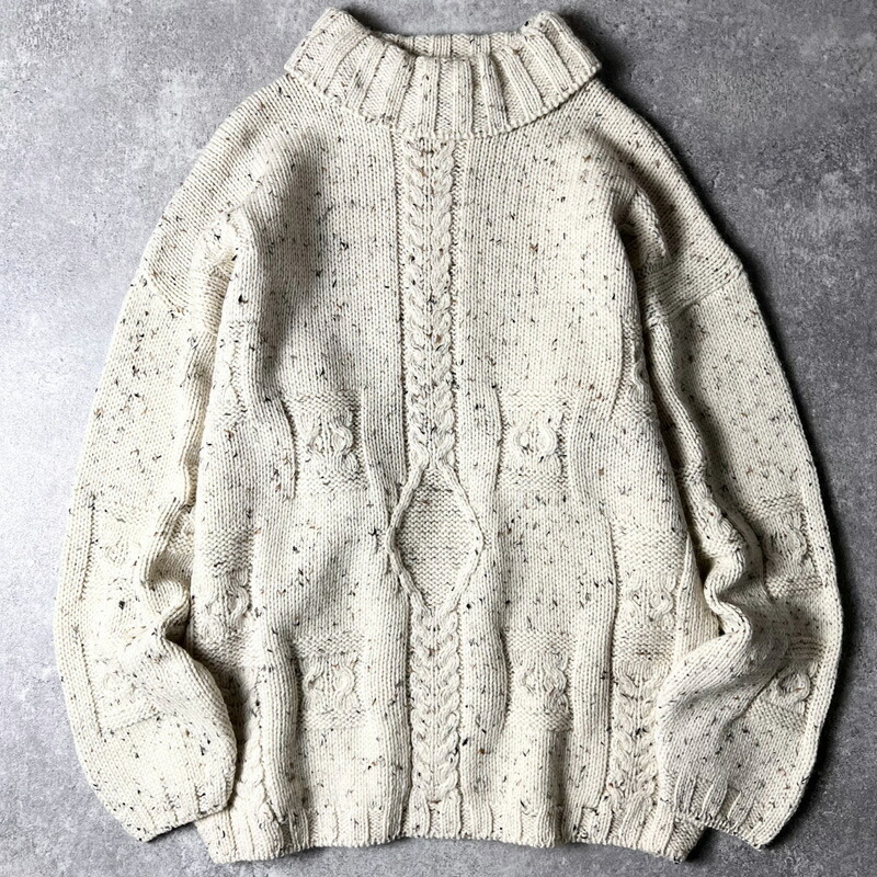 アイルランド製 aran crafts タートルネック ウール フィッシャーマン ニット セーター M / アランクラフト アラン ナチュラル 無地 ネップ 【中古】 古着 アメリカ古着 USED ユーズド 中古 VINTAGE US古着 アメカジ