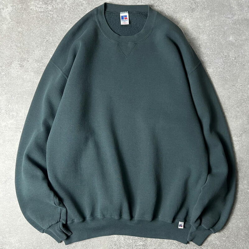 90s RUSSELL 無地 前V スウェット トレーナー XL / 90年代 オールド ラッセル 裏起毛 グリーン 緑 スエット 【中古】 古着 アメリカ古着 USED ユーズド 中古 VINTAGE US古着 アメカジ