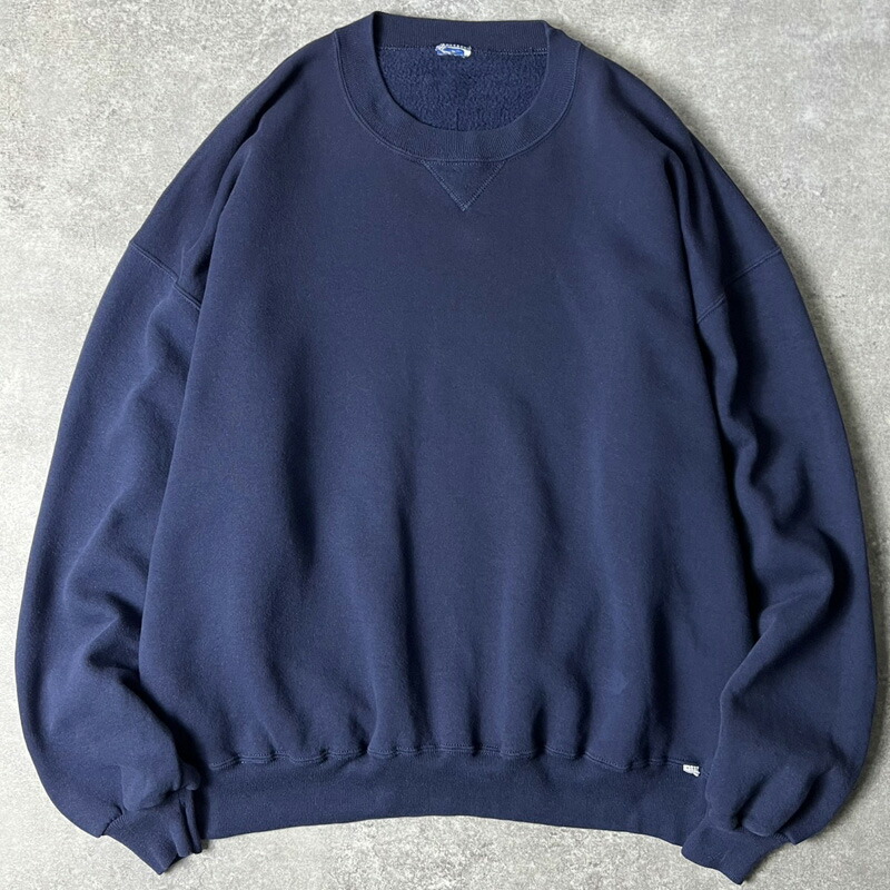 90s 刺繍タグ ラッセル ボックスシルエット 前v 無地スウェット