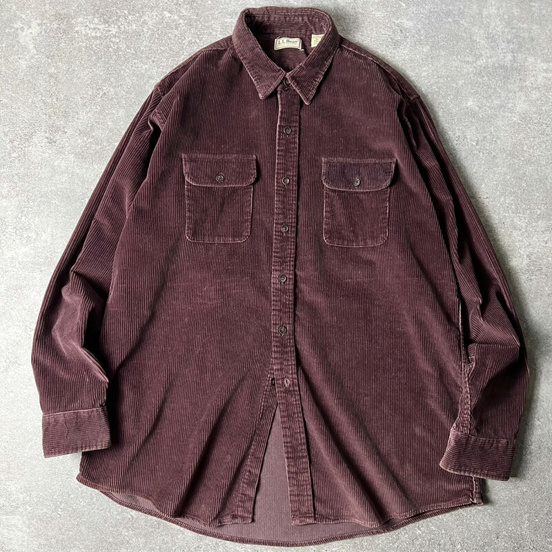 80s USA製 LLBean 長袖 太畝 コーデュロイ シャツ XL / 80年代 アメリカ製 ビンテージ エルエルビーン 無地 LLビーン 【中古】 古着 アメリカ古着 USED ユーズド 中古 VINTAGE US古着 アメカジ