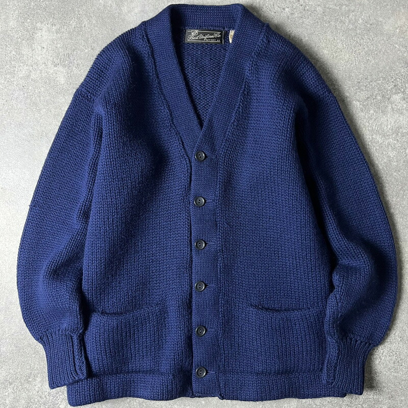 50s Best Uniform Co 無地 ウール ニット レタード カーディガン / 50年代 ビンテージ ネイビー 紺 アワード セーター ポケット付き｜US古着 RUMRAGE 店