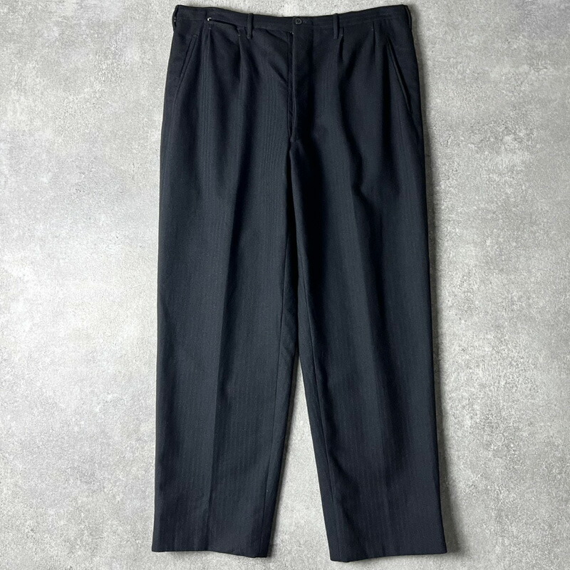50s UNKNOWN 2タック 縞模様 羊毛 スラックス ズボン下 34 34 / 50年月日 ビンテージ ツータック トラウザー 黒いこと 黒 青碧