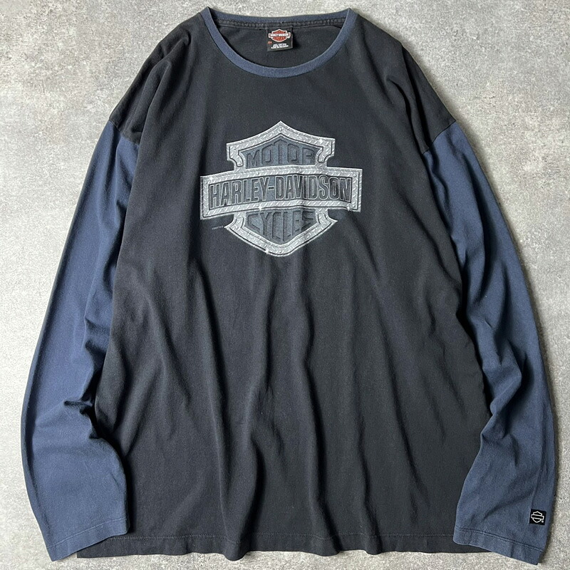 00s USA製 HARLEY DAVIDSON オフィシャル 2トーン 切替 両面 プリント 長袖 Tシャツ XXL / 00年代 オールド ハーレー ダビッドソン ロンT 【中古】 古着 アメリカ古着 USED ユーズド 中古 VINTAGE US古着 アメカジ