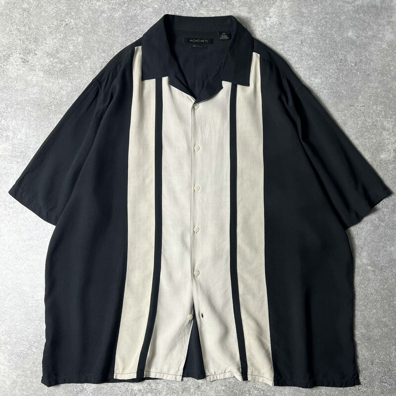 00s AXIST 切替 シルク 半袖 オープンカラー シャツ XXL / 00年代 オールド 開襟 ブラック 黒 ボックス 【中古】 古着 アメリカ古着 USED ユーズド 中古 VINTAGE US古着 アメカジ