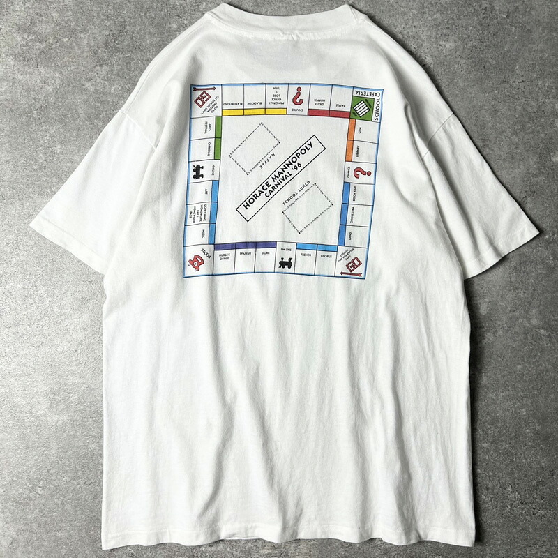 90s 1996 ボードゲーム カーニバル 両面 プリント 半袖 Tシャツ / 90年代 オールド シングル ステッチ モノポリー 白 ホワイト 【中古】 古着 アメリカ古着 USED ユーズド 中古 VINTAGE US古着 アメカジ