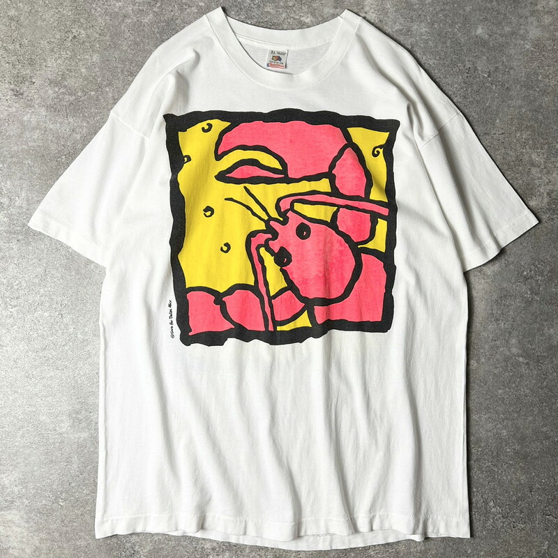 90s USA製 ロブスター イラスト 両面 プリント 半袖 Tシャツ XL / 90年代 アメリカ製 オールド アート シングル ステッチ ホワイト 白 【中古】 古着 アメリカ古着 USED ユーズド 中古 VINTAGE US古着 アメカジ