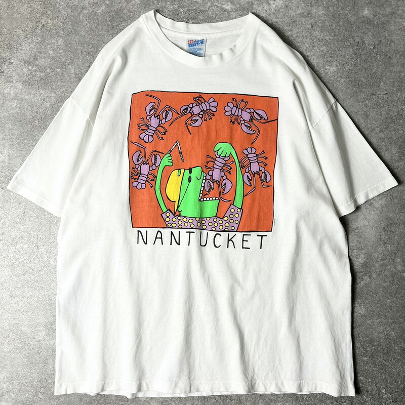 90s USA製 ロブスター イラスト アート プリント 半袖 Tシャツ XL / 90年代 アメリカ製 オールド シングル ステッチ ホワイト 白 【中古】 古着 アメリカ古着 USED ユーズド 中古 VINTAGE US古着 アメカジ