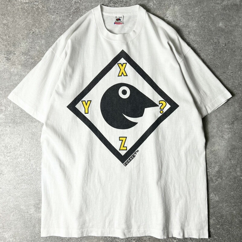 90s USA製 XYZ? 工芸 刷り上げる 半袖 ティーシャツ XL / 90年月日 亜米利加製 年寄りの 文字記号 シングル 編み目 白いこと 白 【中古】 古着 亜米利加古着 USED ユーズド 中古 VINTAGE US古着 アメカジ