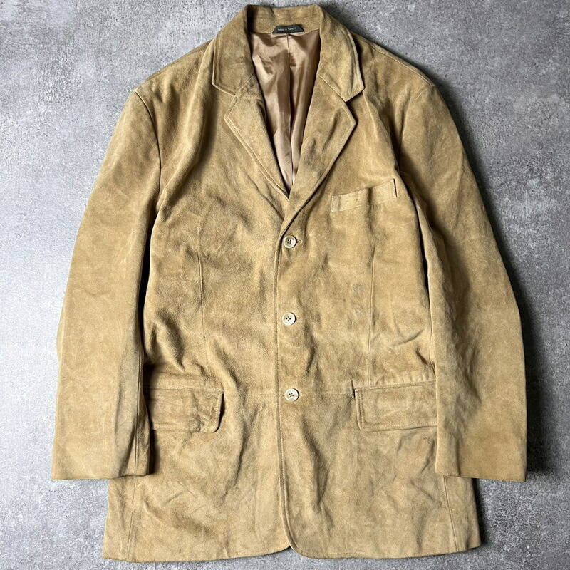 00s BANANA REPUBLIC 本革 スエードクロス テーラード 上衣 L / 00年月日 バナナリパブリック 革ジャン スポーツジャケット 繻子 ラインドライブ
