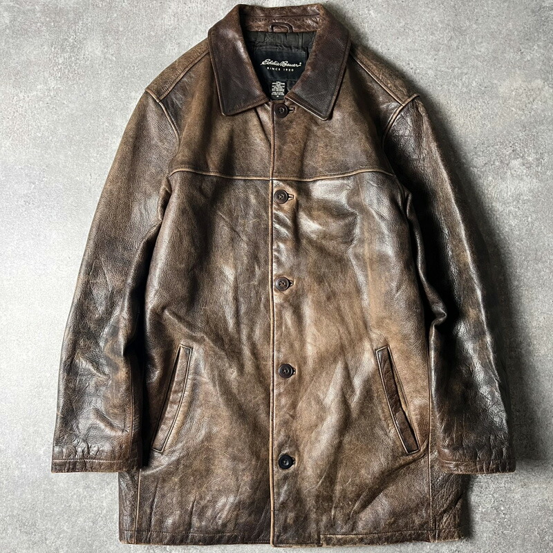 00s Eddie Bauer 中綿 ラインドライブ 本革 なめし革 鉄道車両厚地の外套 M / 00年月日 年寄りの 上衣 エディーバウアー 赤銅色 革ジャン