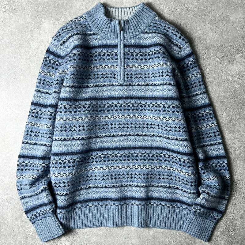 LLBean フェアアイル 総柄 シェットランド ウール ニット セーター L / エルエルビーン LLビーン ハーフジップ プルオーバー｜US古着 RUMRAGE 店