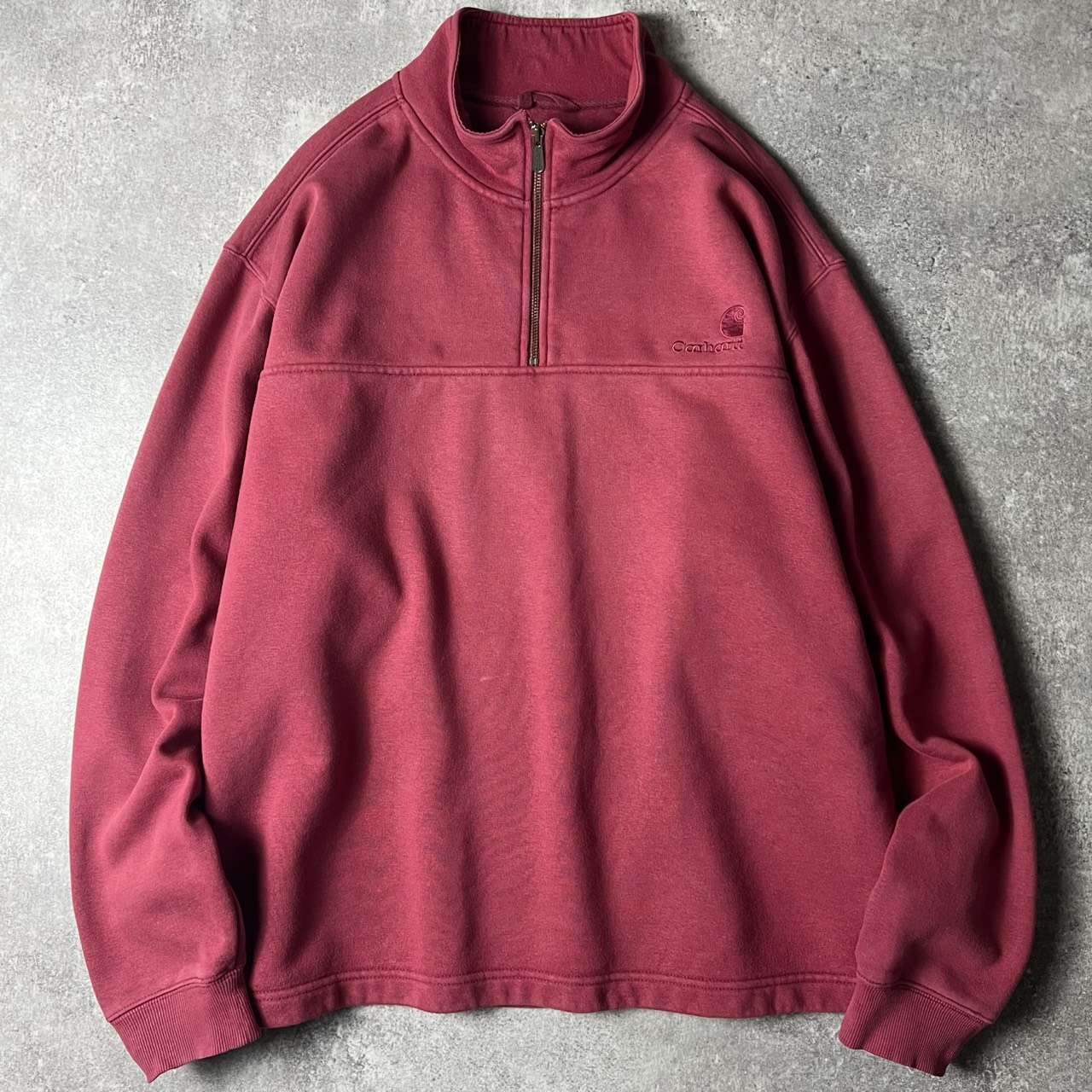 Carhartt ハーフジップ ティーシャツ ハイネック 流汗 調教師 XL / 鉄道車両ハート形 年寄りの エンジ ブドウ酒 赤いこと