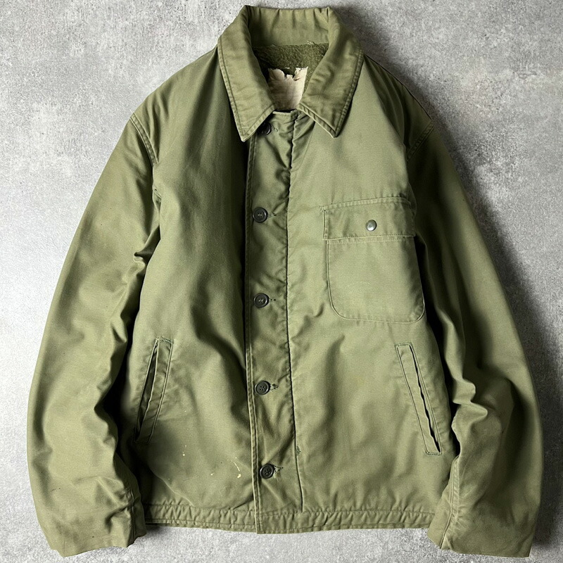 佇まい系 70s US NAVY 米軍実物 A-2 甲板 上衣 L / 70年月日 ビンテージ ミリタリー USN 米国海軍 オリーブ 緑であること