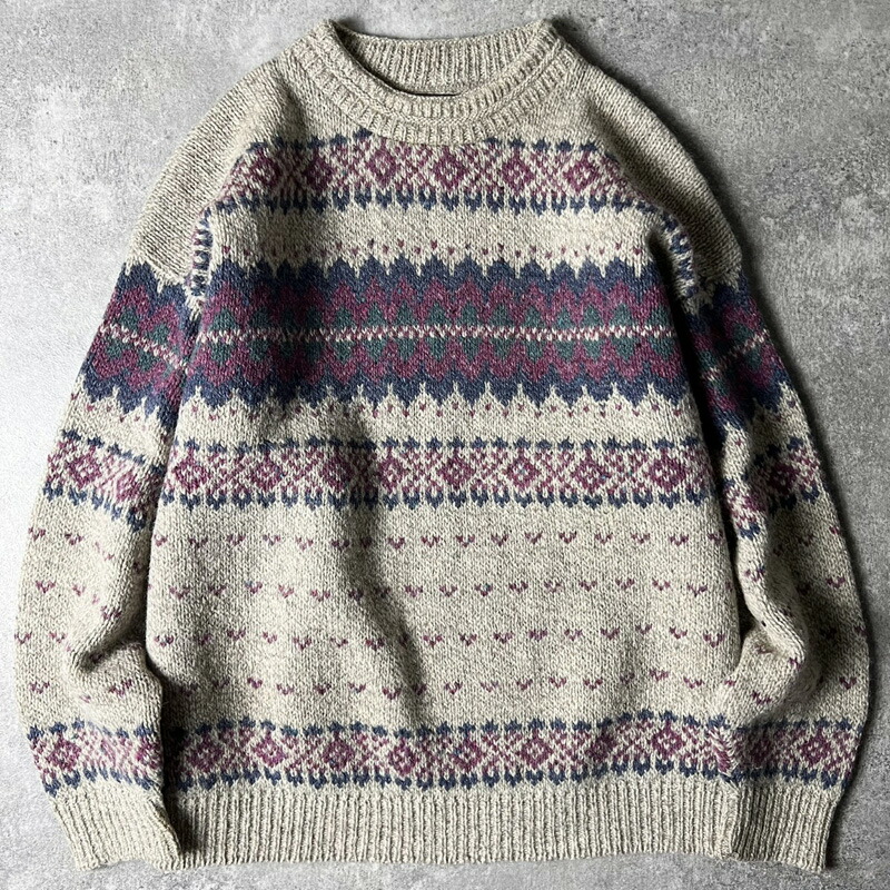 80s USA製 黒曳き船 Eddie Bauer 総柄 羊毛 編み物 プルオーバー M / 80年月日 亜米利加製 ビンテージ エディーバウアー ノース 【中古】 古着 亜米利加古着 USED ユーズド 中古 VINTAGE US古着 アメカジ