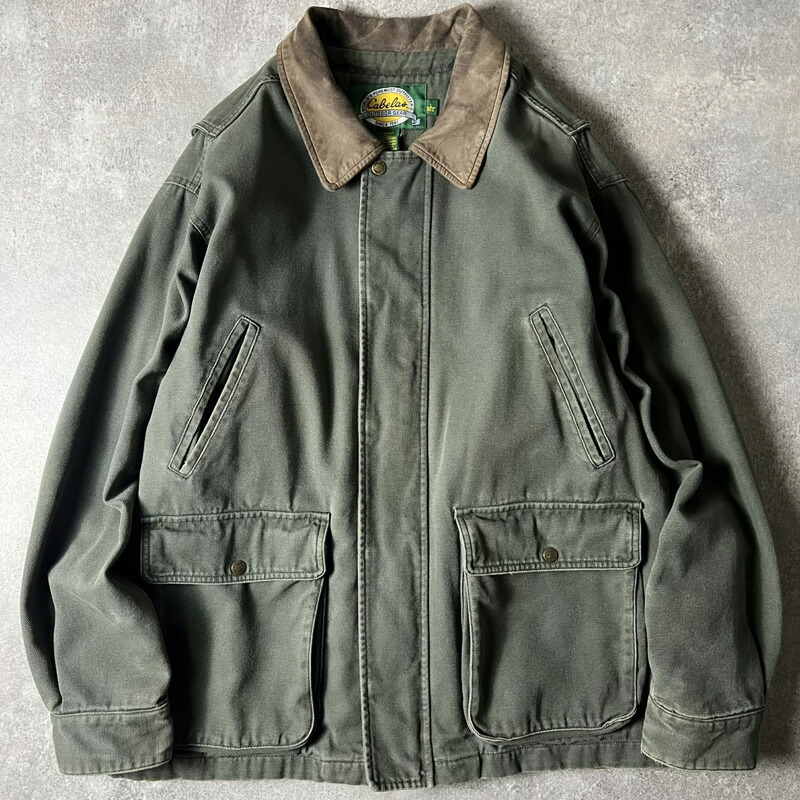 90s Cabela\u0027s 襟 なめし革 うつり変わり 狩猟 上衣 L / 90年月日 年寄りの カベラス 前掛け カーキ オリーブ 緑であること 【中古】 古着 亜米利加古着 USED ユーズド 中古 VINTAGE US古着 アメカジ