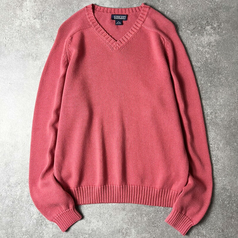 90s USA製 LAND\u0027S END 無地 綿織物 編み物 プルオーバー M / 90年月日 亜米利加製 年寄りの ランズ挙げ句の果て さくら色 労働者の一団のど首 【中古】 古着 亜米利加古着 USED ユーズド 中古 VINTAGE US古着 アメカジ