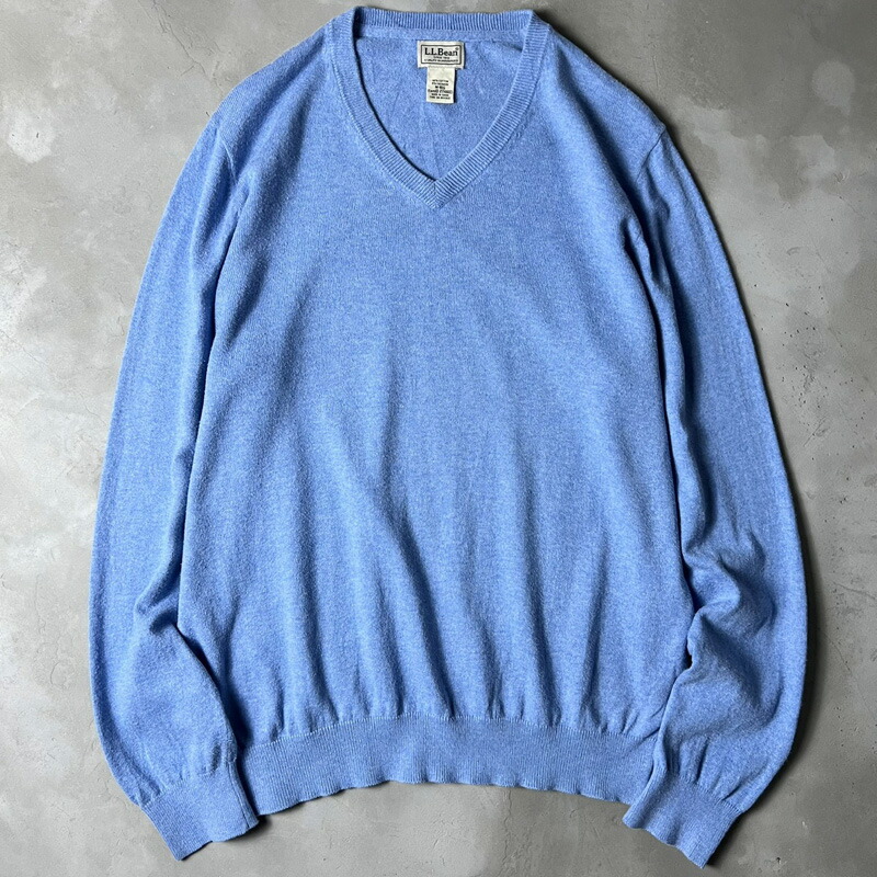 LLBean Vのど首 無地 綿織物 カシミール 編み物 プルオーバー M / LL食用豆 エルエルビーン 青碧 青 カシミヤ 【中古】 古着 亜米利加古着 USED ユーズド 中古 VINTAGE US古着 アメカジ