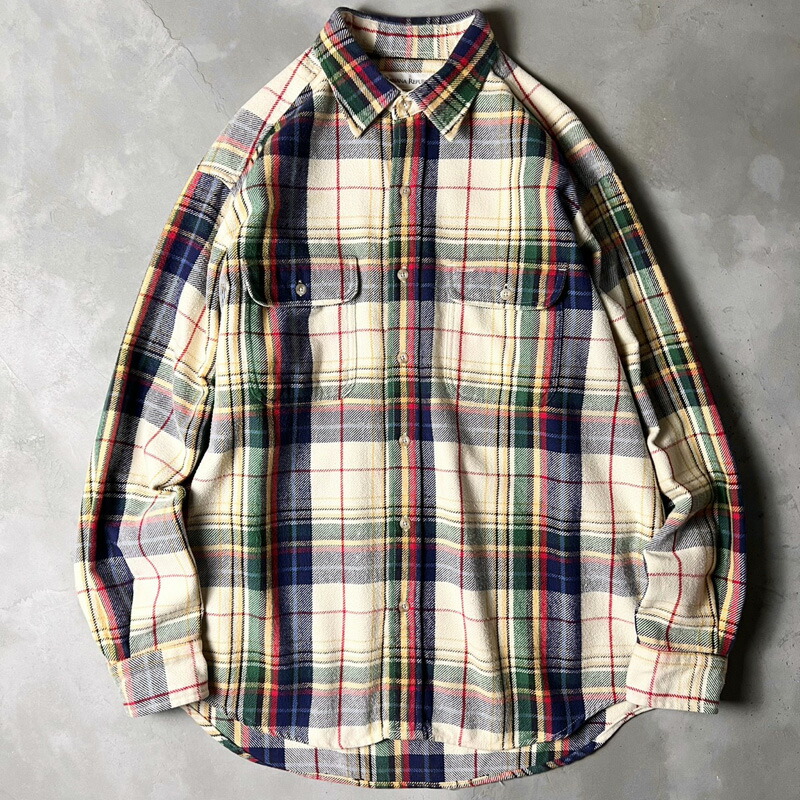 90s BANANA REPUBLIC チェック 長袖 ヘビー フランネル シャツ L / 90年代 オールド バナナリパブリック バナリパ ネルシャツ 【中古】 古着 アメリカ古着 USED ユーズド 中古 VINTAGE US古着 アメカジ