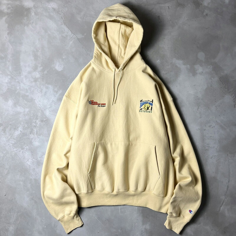 00s Champion 企業 ロゴ 刺繍 プレミアム リバースウィーブ スウェット フード パーカー XXL / 00年代 オールド チャンピオン 企業物 イエロー 【中古】 古着 アメリカ古着 USED ユーズド 中古 VINTAGE US古着 アメカジ｜US古着 RUMRAGE 店 7,546円