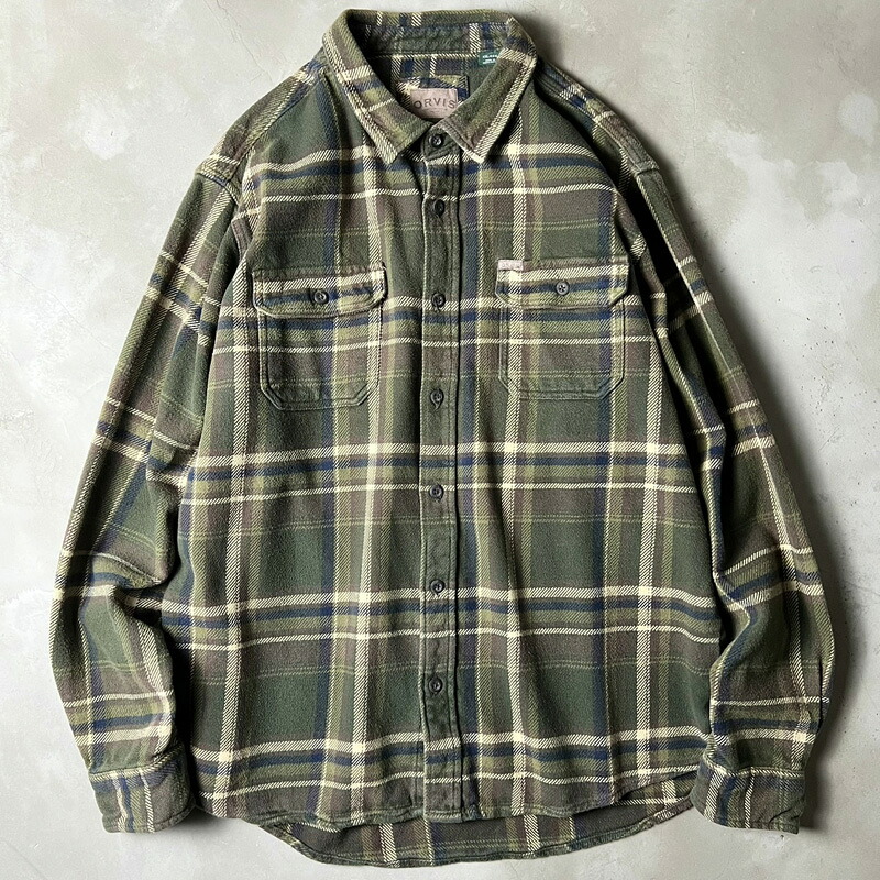 90s ORVIS チェック 長袖 ヘビー フランネル シャツ XXL / 90年代 オールド オービス ネルシャツ マルチカラー グリーン コットン 【中古】 古着 アメリカ古着 USED ユーズド 中古 VINTAGE US古着 アメカジ