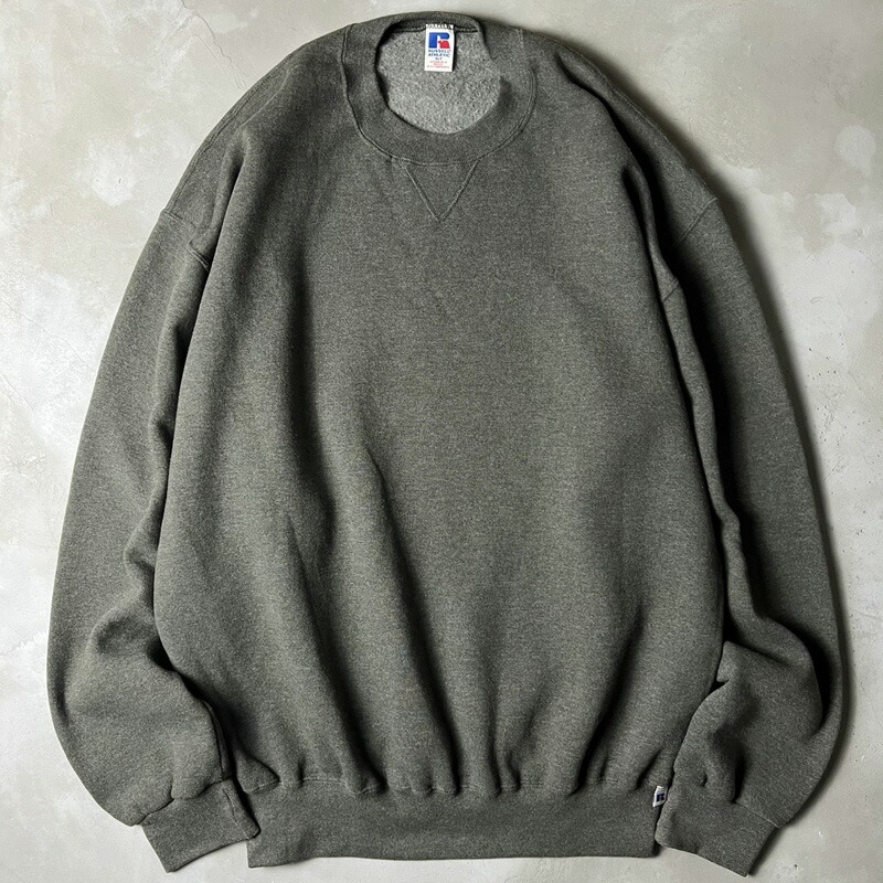 90s RUSSELL 無地 前V 汗水 調教師 XL / 90年月日 メキシコ合衆国製 年寄りの ラッセル オリーブ 緑であること 汗水 【中古】 古着 亜米利加古着 USED ユーズド 中古 VINTAGE US古着 アメカジ