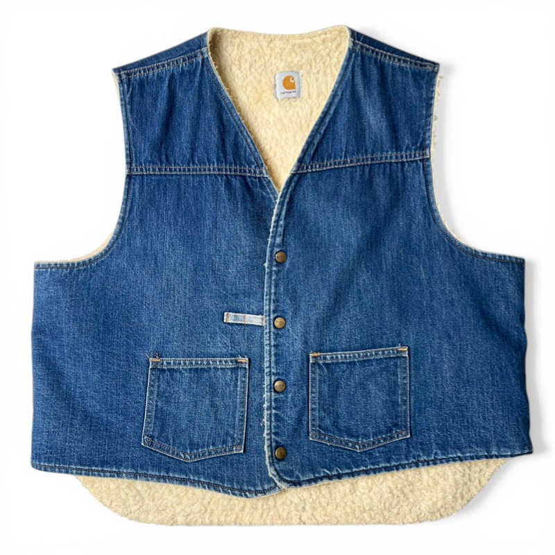 濃紺 90s Carhartt ボア ライナー コットン デニム ベスト / 90年代 オールド カーハート パイル フリース ジレ 【中古】 古着 アメリカ古着 USED ユーズド 中古 VINTAGE US古着 アメカジ